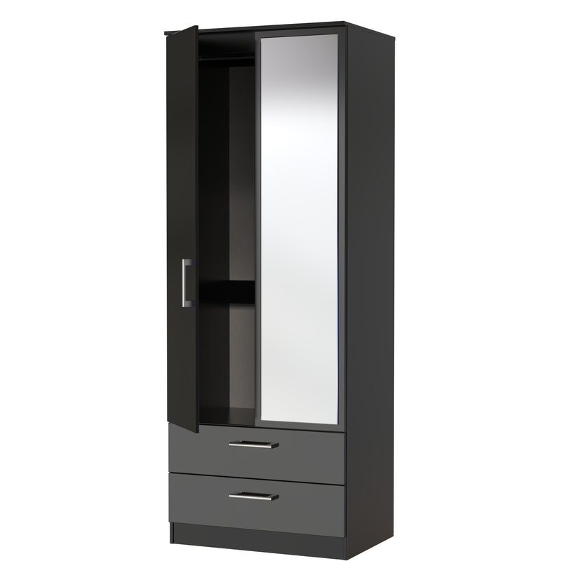 Denver Ready Assembled Wardrobe with 2 Doors and 2 Drawers with Mirror - Black