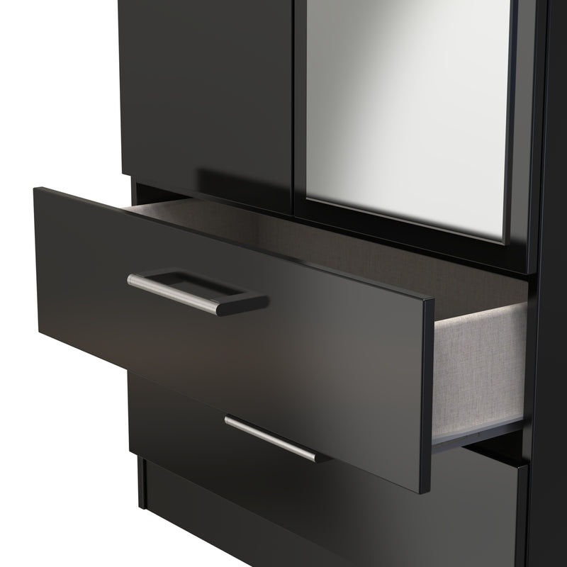 Denver Ready Assembled Wardrobe with 2 Doors and 2 Drawers with Mirror - Black