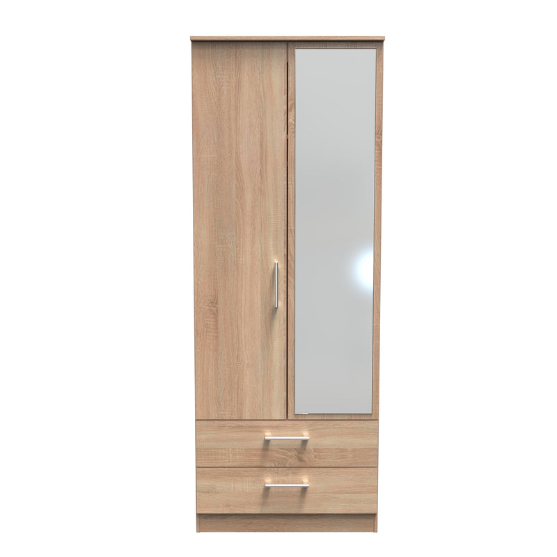 Denver Oak Ready Assembled Wardrobe with 2 Doors and 2 Drawers with Mirror