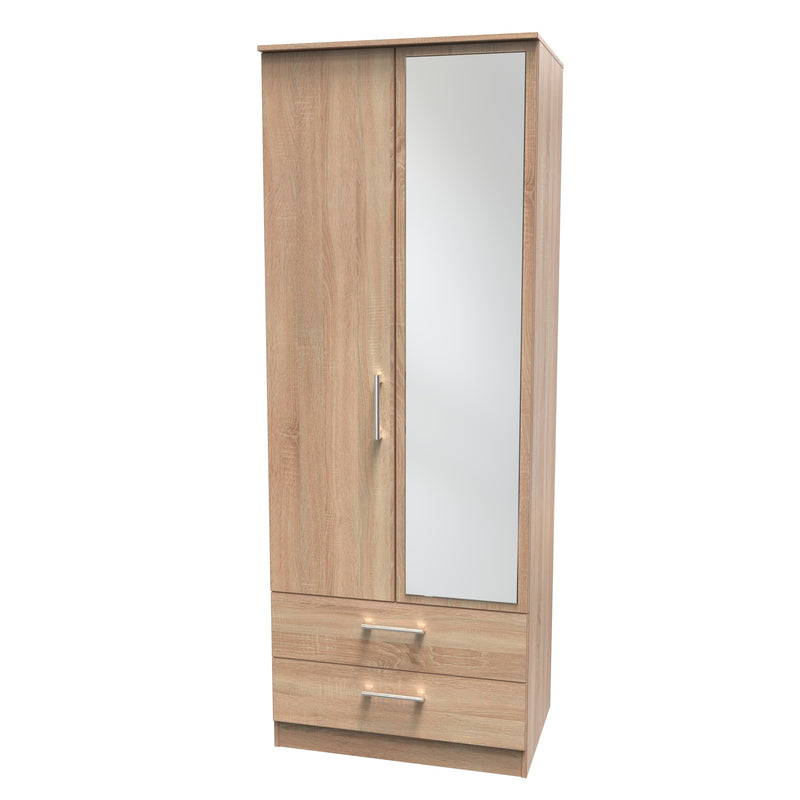 Denver Ready Assembled Wardrobe with 2 Doors and 2 Drawers with Mirror - Oak