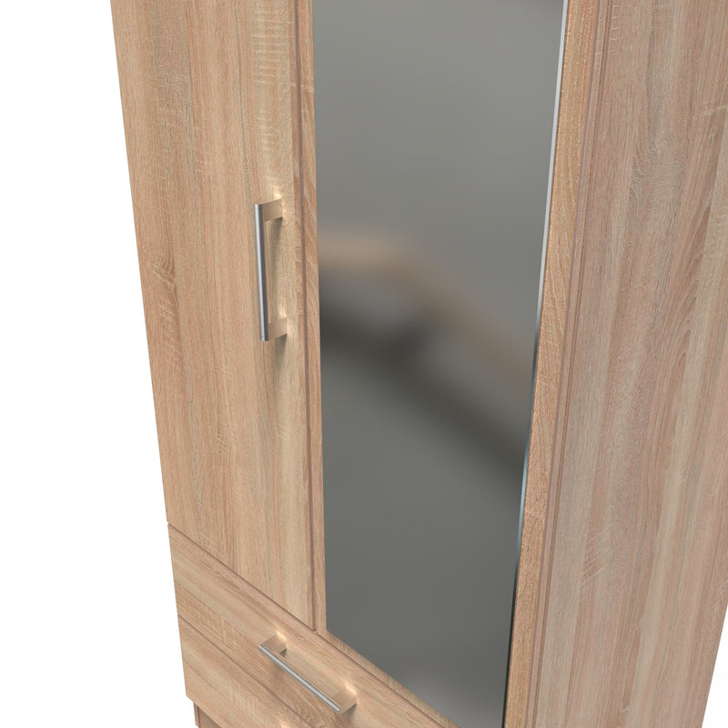 Denver Ready Assembled Wardrobe with 2 Doors and 2 Drawers with Mirror - Oak