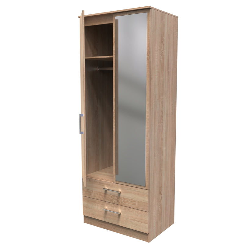 Denver Ready Assembled Wardrobe with 2 Doors and 2 Drawers with Mirror - Oak