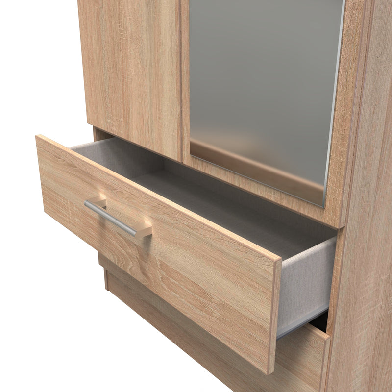 Denver Ready Assembled Wardrobe with 2 Doors and 2 Drawers with Mirror - Oak