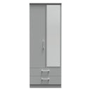 Denver Grey Ready Assembled Wardrobe with 2 Doors and 2 Drawers with Mirror