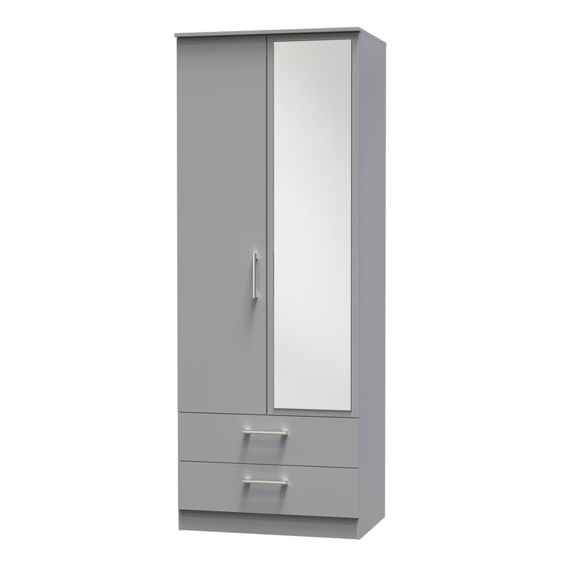 Denver Ready Assembled Wardrobe with 2 Doors and 2 Drawers with Mirror - Grey