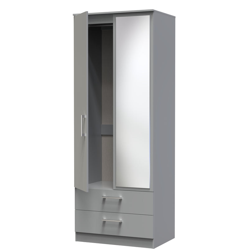 Denver Ready Assembled Wardrobe with 2 Doors and 2 Drawers with Mirror - Grey