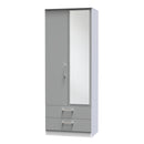 Denver Grey & White Ready Assembled Wardrobe with 2 Doors and 2 Drawers with Mirror