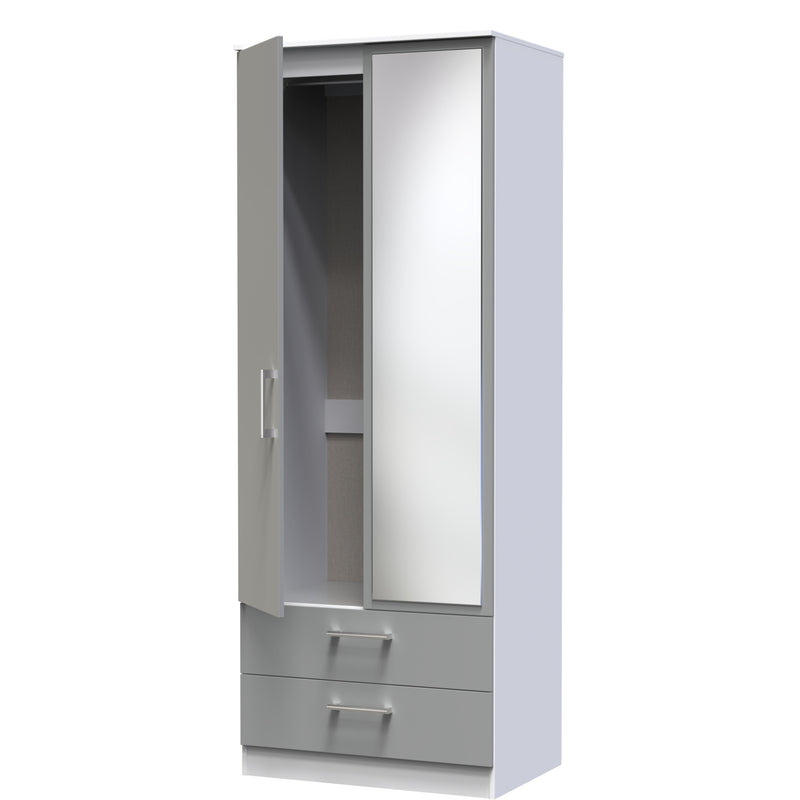 Denver Ready Assembled Wardrobe with 2 Doors and 2 Drawers with Mirror -Grey & White
