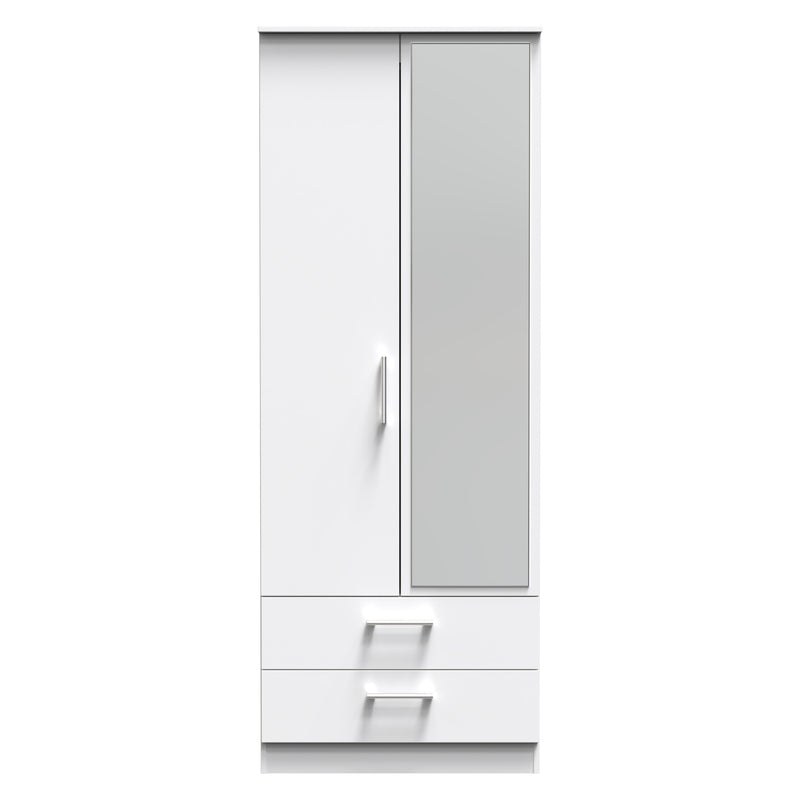 Denver Ready Assembled Wardrobe with 2 Doors and 2 Drawers with Mirror - White