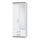 Denver White Ready Assembled Wardrobe with 2 Doors and 2 Drawers with Mirror