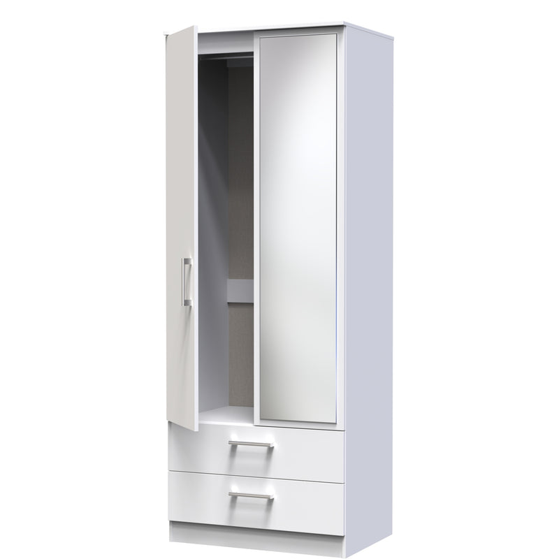 Denver Ready Assembled Wardrobe with 2 Doors and 2 Drawers with Mirror - White