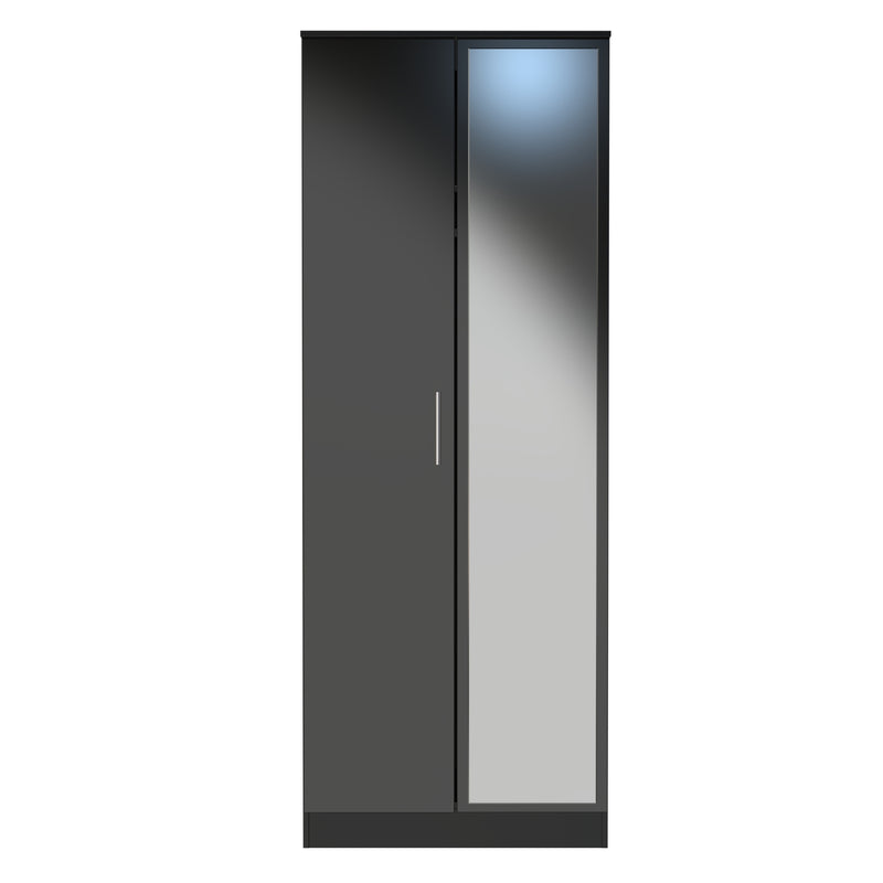 Denver Ready Assembled Wardrobe with 2 Doors and Mirror -  Black