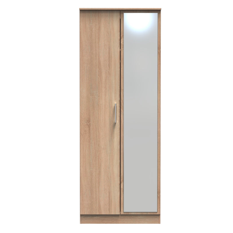 Denver Ready Assembled Wardrobe with 2 Doors and Mirror - Oak