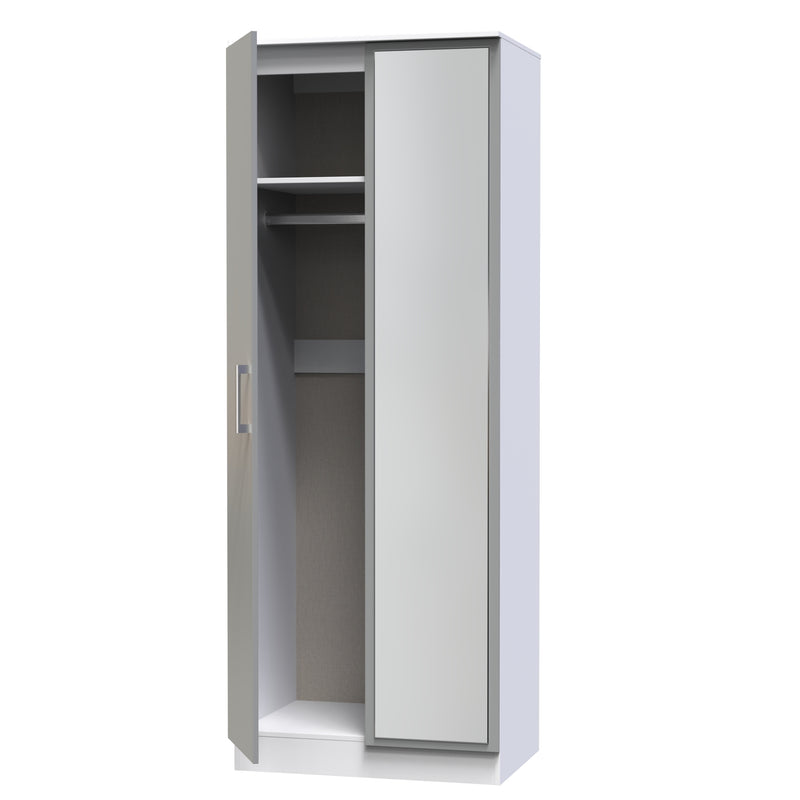 Denver Ready Assembled Wardrobe with 2 Doors and Mirror - Grey & White