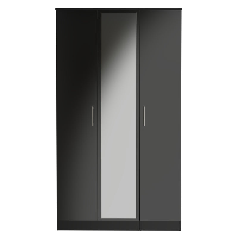 Denver Ready Assembled Wardrobe with Triple Mirror - Black