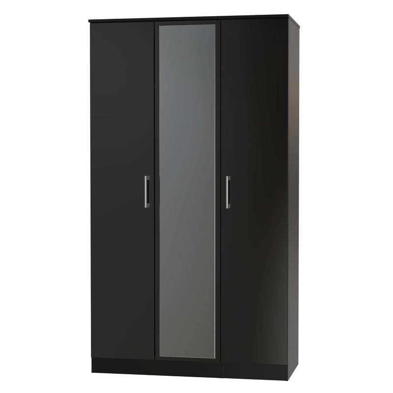 Denver Ready Assembled Wardrobe with Triple Mirror - Black