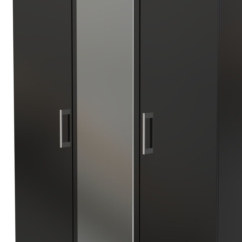 Denver Ready Assembled Wardrobe with Triple Mirror - Black