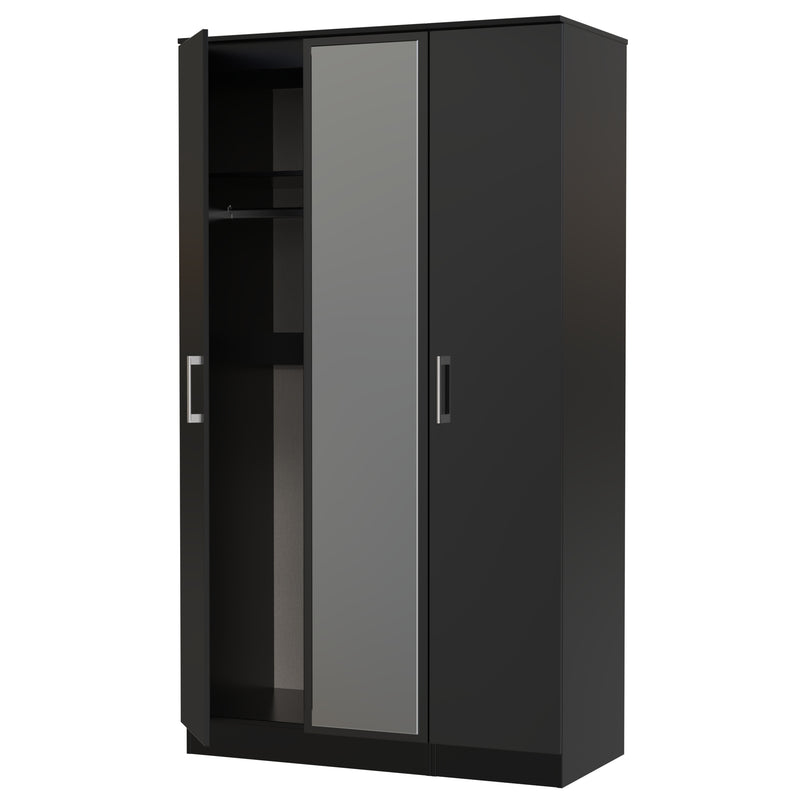 Denver Ready Assembled Wardrobe with Triple Mirror - Black