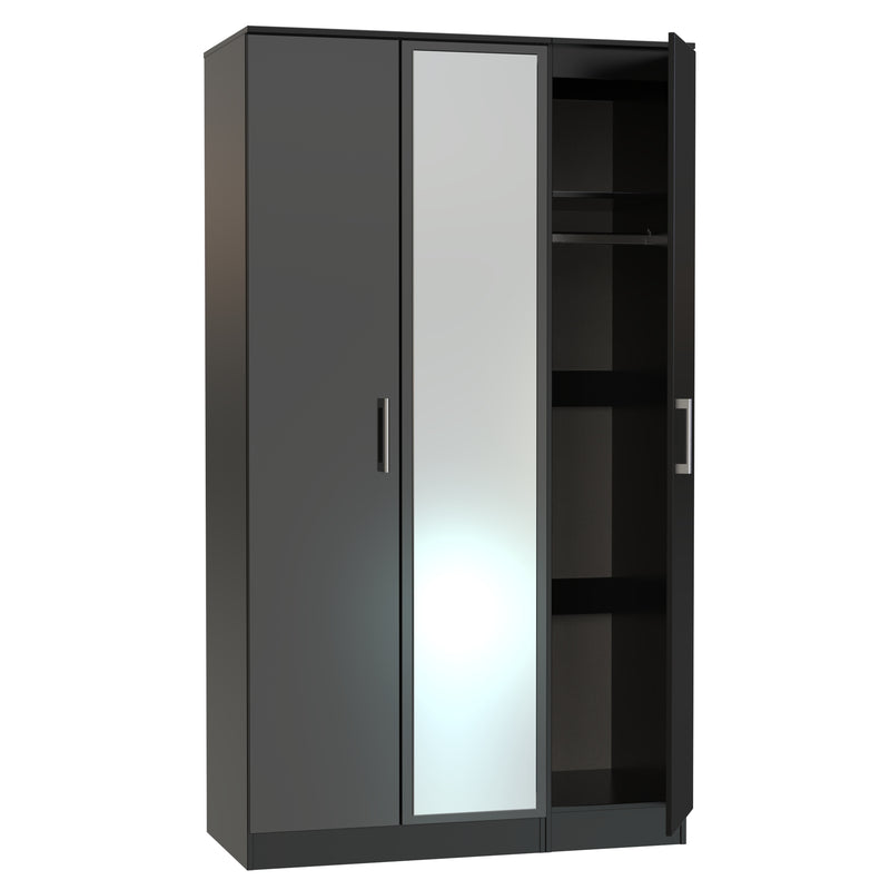 Denver Ready Assembled Wardrobe with Triple Mirror - Black