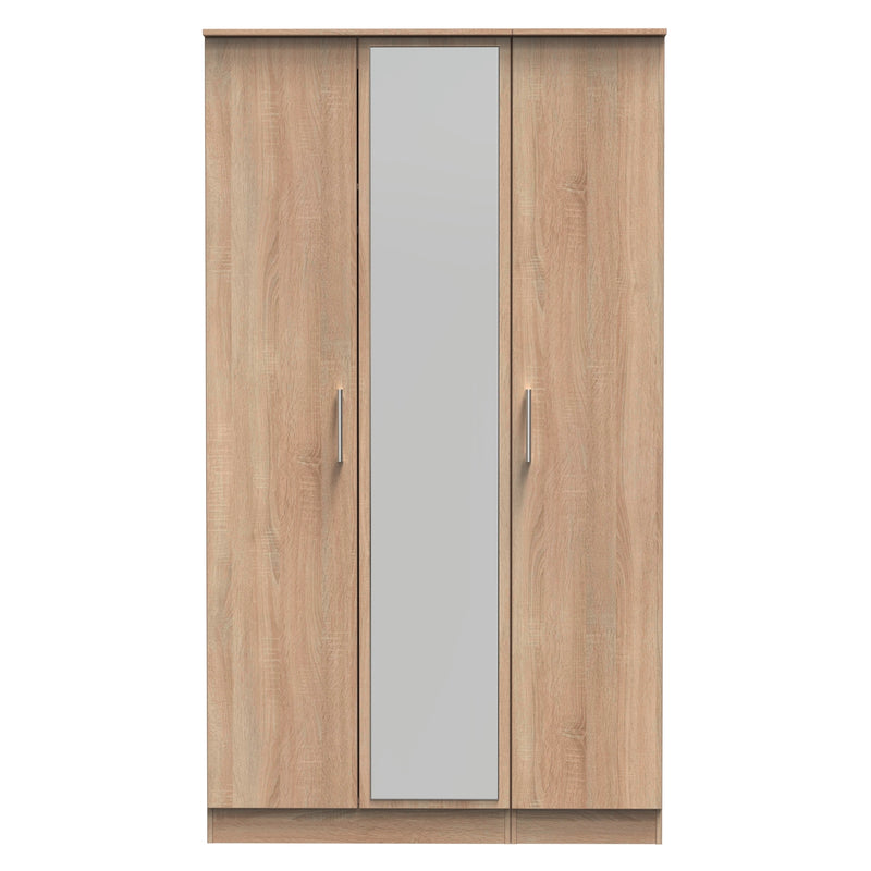 Denver Ready Assembled Wardrobe with Triple Mirror - Oak