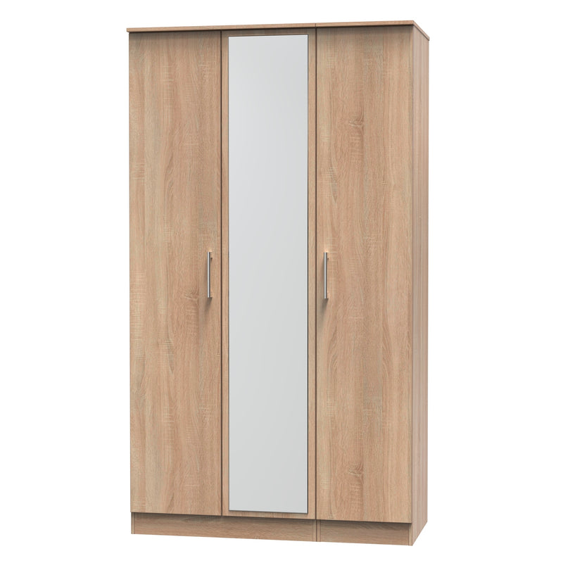 Denver Ready Assembled Wardrobe with Triple Mirror - Oak