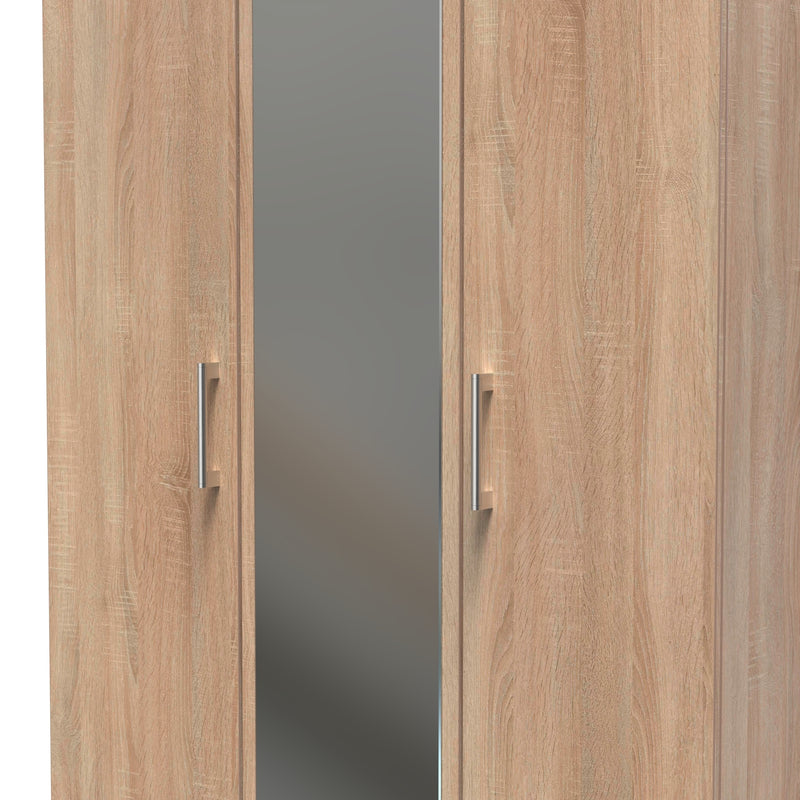 Denver Ready Assembled Wardrobe with Triple Mirror - Oak