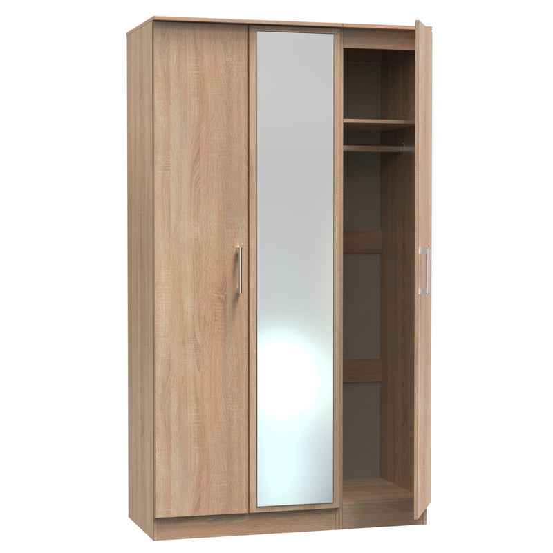 Denver Ready Assembled Wardrobe with Triple Mirror - Oak