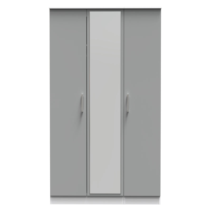 Denver Ready Assembled Wardrobe with Triple Mirror - Grey & White