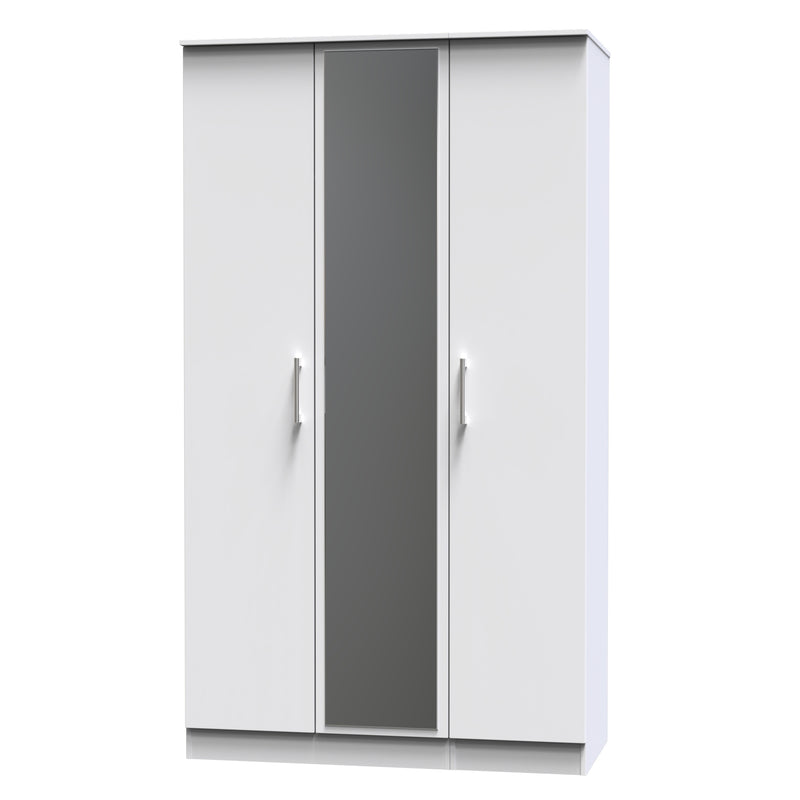 Denver Ready Assembled Wardrobe with Triple Mirror - White