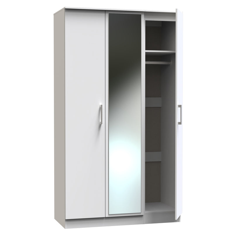 Denver Ready Assembled Wardrobe with Triple Mirror - White