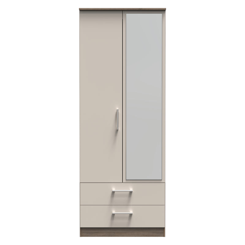 Stamford Ready Assembled Wardrobe with 2 Doors and 2 Drawers with Mirror - Kashmir Matt / Darkolino