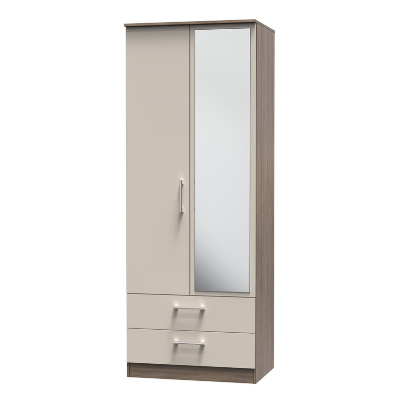 Stamford Ready Assembled Wardrobe with 2 Doors and 2 Drawers with Mirror - Kashmir Matt / Darkolino