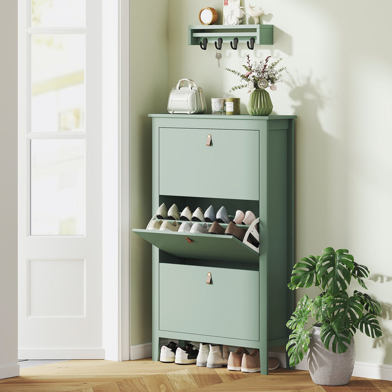 HOMCOM 3 Drawer Shoe Cabinet with Flip Doors for Hallway, Entryway, Green
