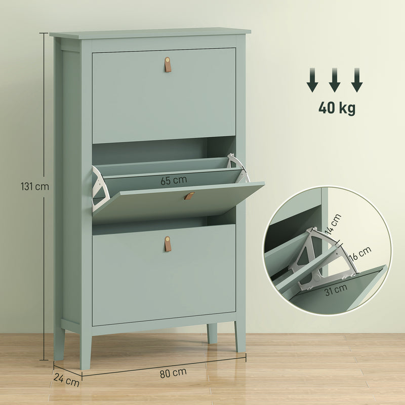 HOMCOM 3 Drawer Shoe Cabinet with Flip Doors for Hallway, Entryway, Green