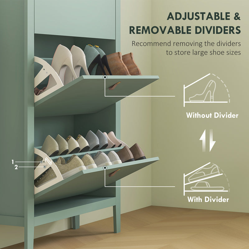 HOMCOM 3 Drawer Shoe Cabinet with Flip Doors for Hallway, Entryway, Green