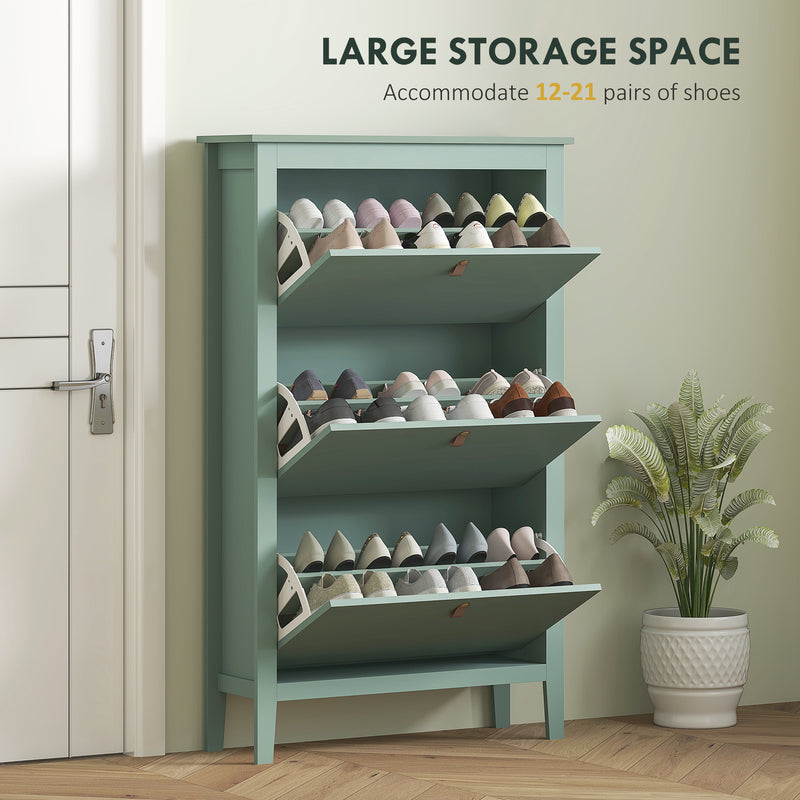 HOMCOM 3 Drawer Shoe Cabinet with Flip Doors for Hallway, Entryway, Green