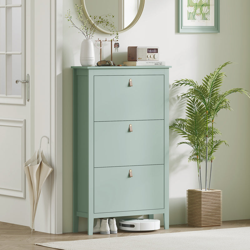 HOMCOM 3 Drawer Shoe Cabinet with Flip Doors for Hallway, Entryway, Green