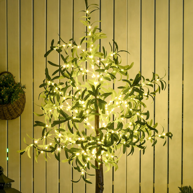 HOMCOM 180cm Olive Tree Light w/ 300 Warm White LED Lights Artificial Tree