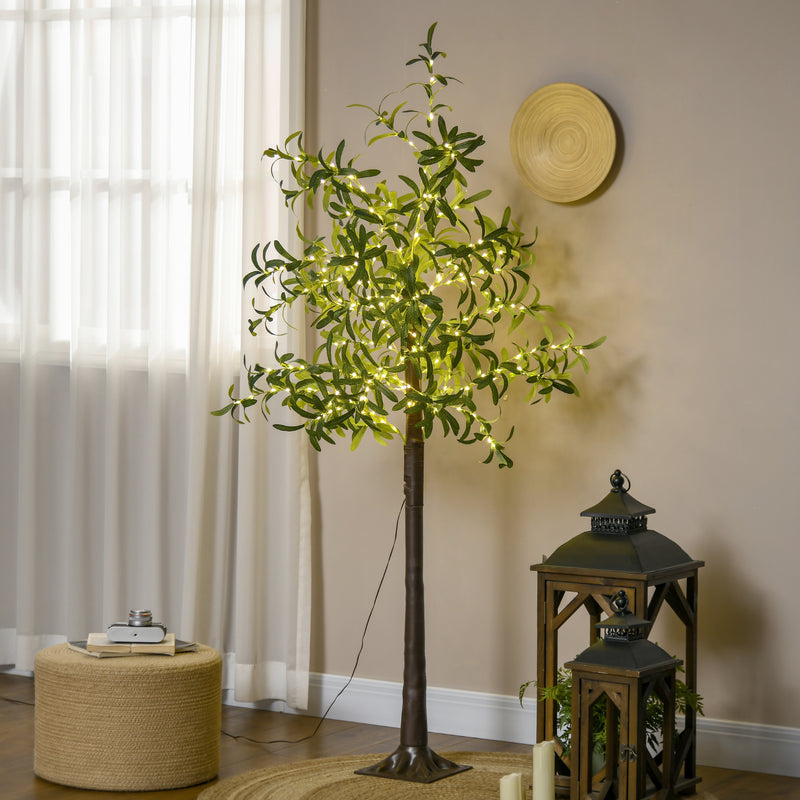 HOMCOM 180cm Olive Tree Light w/ 300 Warm White LED Lights Artificial Tree
