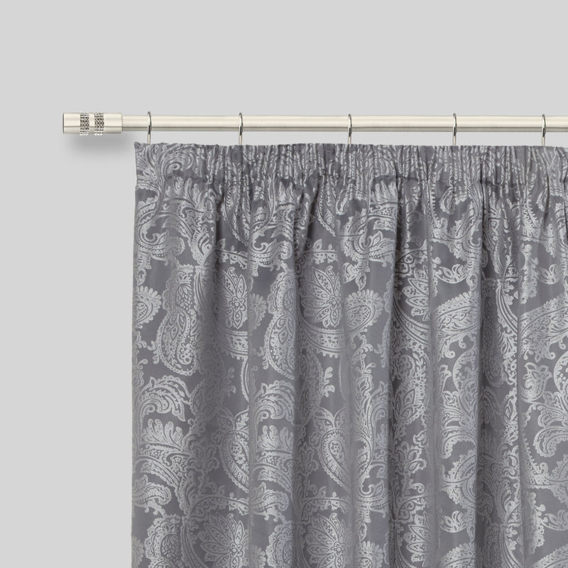 Diamante - Brushed Silver Extendable Curtain Pole with Rings and Pair of End Finials