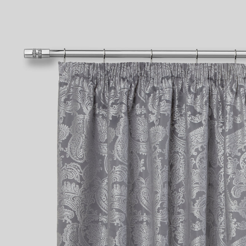 Diamante - Chrome Extendable Curtain Pole with Rings and Pair of End Finials