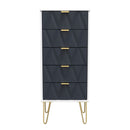 Glitz Ready Assembled 5 Drawer Tallboy in Indigo Matt & White