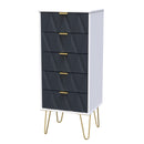 Glitz Ready Assembled 5 Drawer Tallboy in Indigo Matt & White