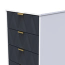 Glitz Ready Assembled 5 Drawer Tallboy in Indigo Matt & White
