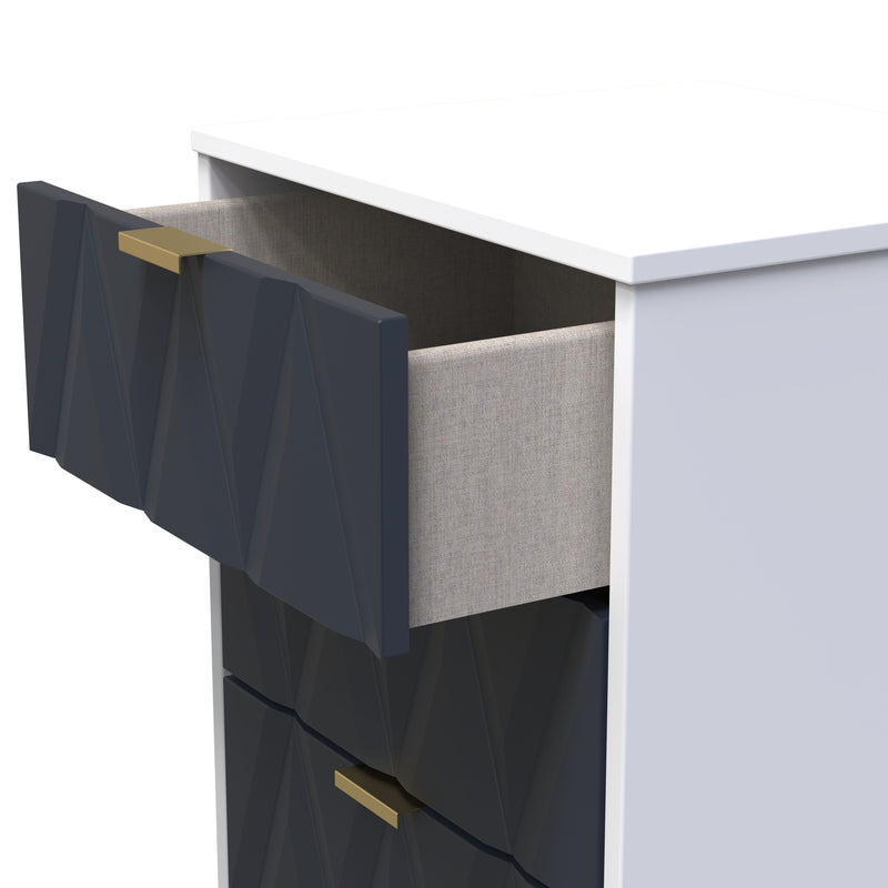 Glitz Ready Assembled 5 Drawer Tallboy in Indigo Matt & White
