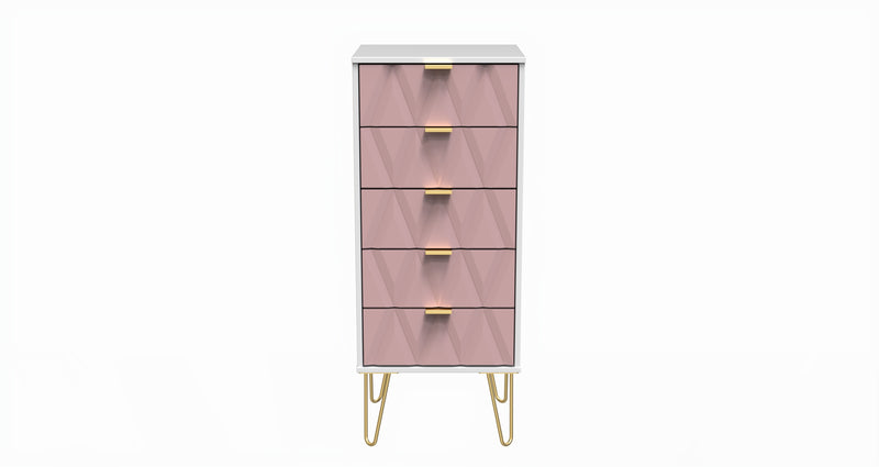 Glitz Ready Assembled 5 Drawer Tallboy in Kobe Pink & White