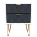 Glitz Ready Assembled 2 Drawer Bedside Cabinet in Indigo Matt & White