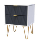 Glitz Ready Assembled 2 Drawer Bedside Cabinet in Indigo Matt & White