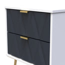 Glitz Ready Assembled 2 Drawer Bedside Cabinet in Indigo Matt & White