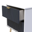 Glitz Ready Assembled 2 Drawer Bedside Cabinet in Indigo Matt & White